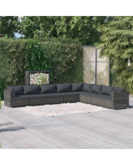 Salon de jardin 8 pcs avec coussins Résine tressée Gris | Mobilier & Déco