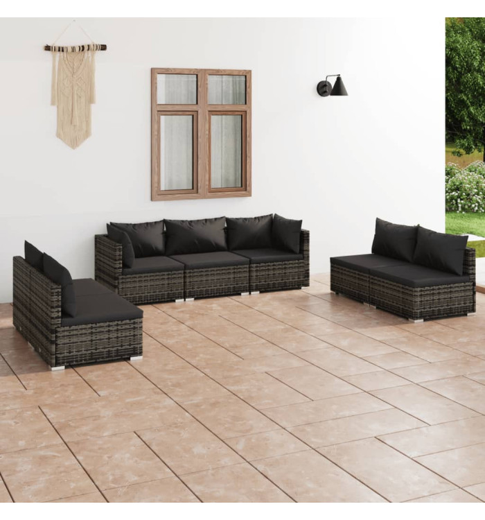 Salon de jardin 7 pcs avec coussins Résine tressée Gris | Mobilier & Déco