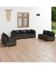 Salon de jardin 7 pcs avec coussins Résine tressée Gris | Mobilier & Déco