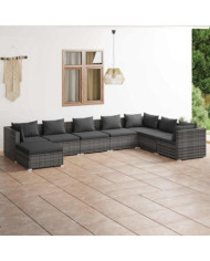 Salon de jardin 8 pcs avec coussins Résine tressée Gris | Mobilier & Déco