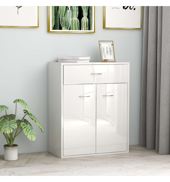 Buffet Blanc brillant 60x30x75 cm Bois d'ingénierie | Mobilier & Déco