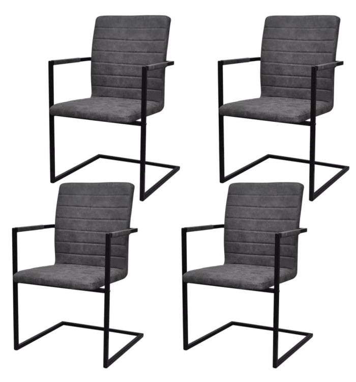 Chaises à manger cantilever lot de 4 gris similicuir | Mobilier & Déco