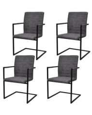Chaises à manger cantilever lot de 4 gris similicuir | Mobilier & Déco