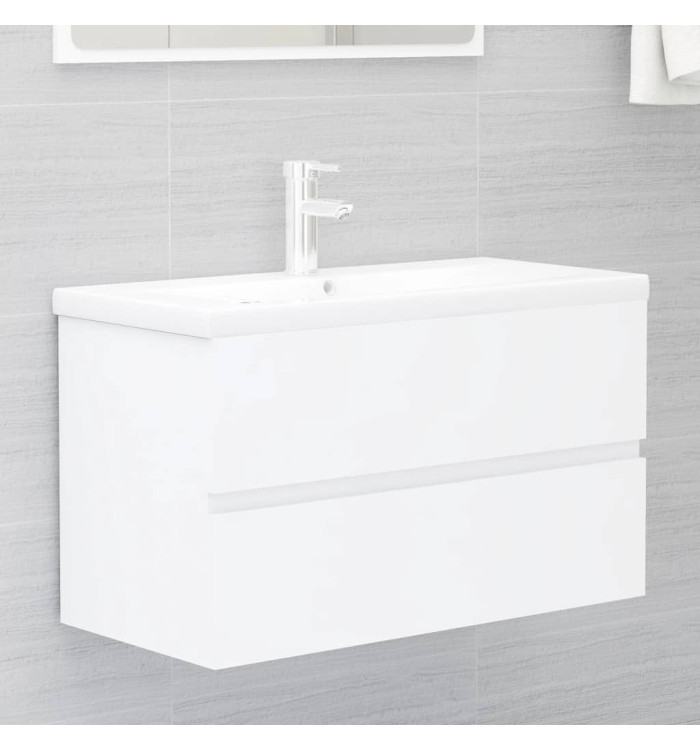 Armoire d'évier avec lavabo intégré blanc bois d'ingénierie | Mobilier & Déco