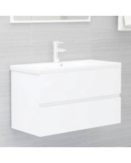 Armoire d'évier avec lavabo intégré blanc bois d'ingénierie | Mobilier & Déco