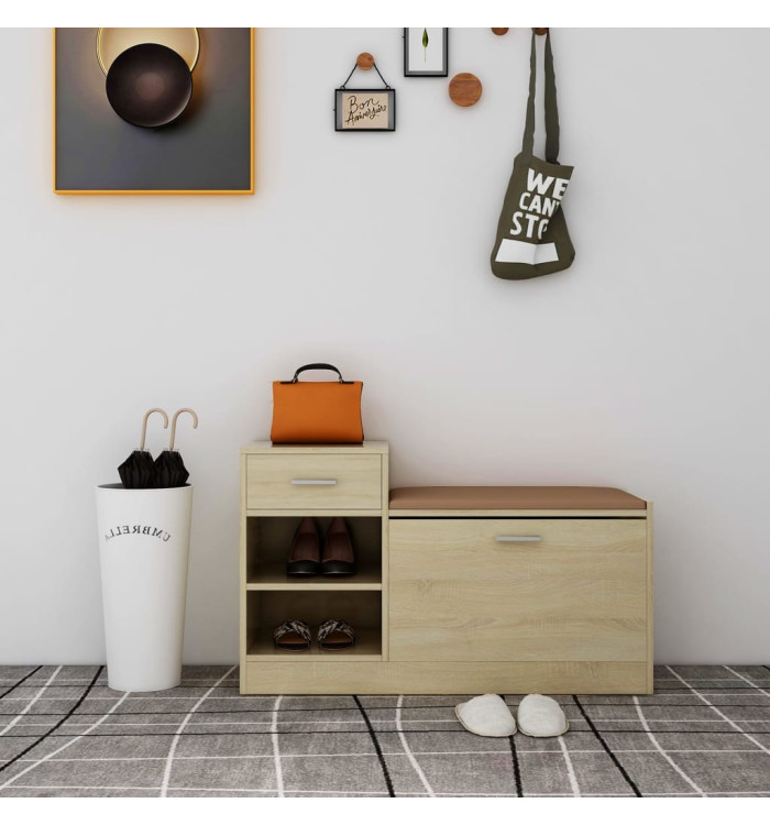 Banc à chaussures Chêne Sonoma 94,5x31x57 cm Aggloméré | Mobilier & Déco