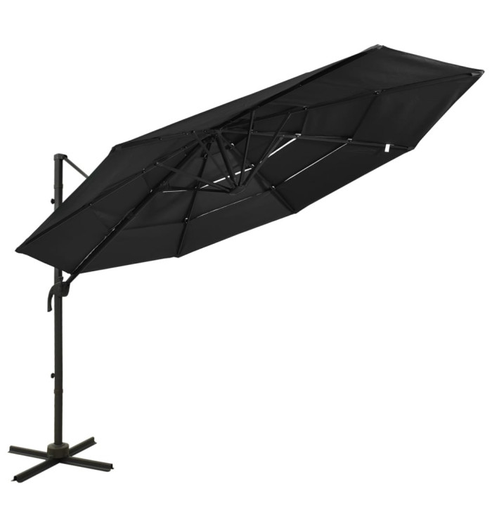 Parasol de jardin à 4 niveaux avec mât en aluminium noir 3x3 m | Mobilier & Déco