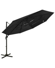 Parasol de jardin à 4 niveaux avec mât en aluminium noir 3x3 m | Mobilier & Déco