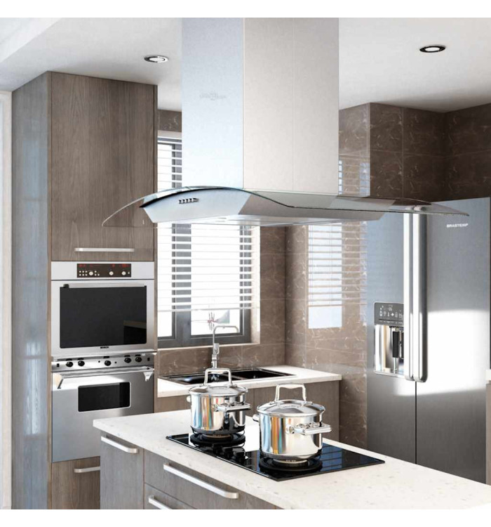 Hotte îlot 90 cm Acier inoxydable 756 m³/h LED | Mobilier & Déco