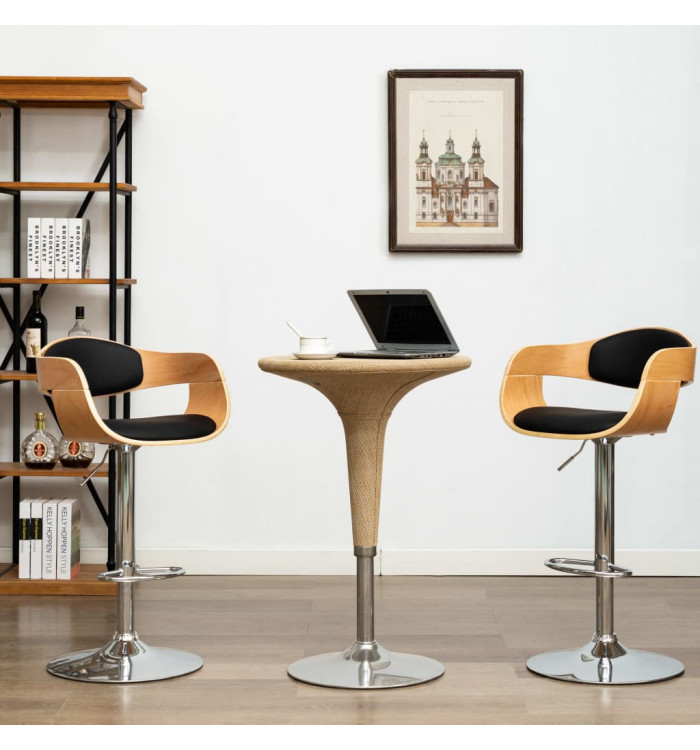 Chaises de bar lot de 2 noir bois courbé et similicuir | Mobilier & Déco