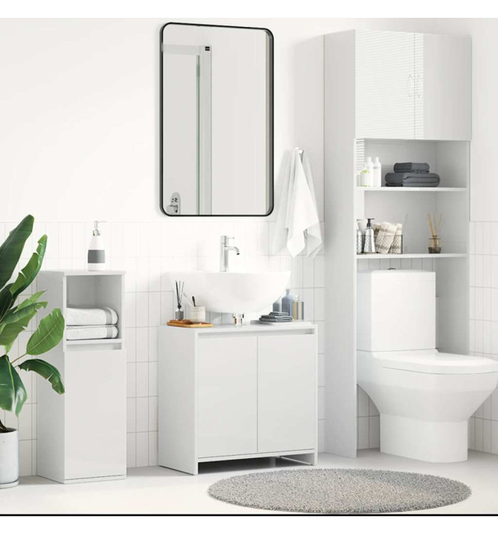 Armoire de salle de bain Blanc brillant Bois d'ingénierie | Mobilier & Déco