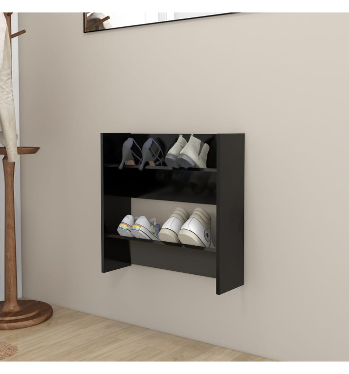 Armoire à chaussures murale noir 60x18x60 cm bois d'ingénierie | Mobilier & Déco