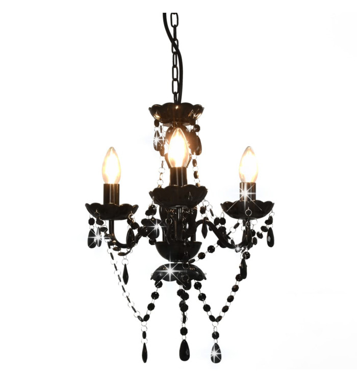 Lustre avec perles Noir Rond 3 x E14 | Mobilier & Déco