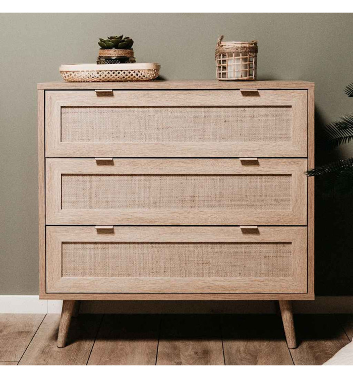 Finori Commode Bali 03A Chêne sonoma et impression de canne | Mobilier & Déco