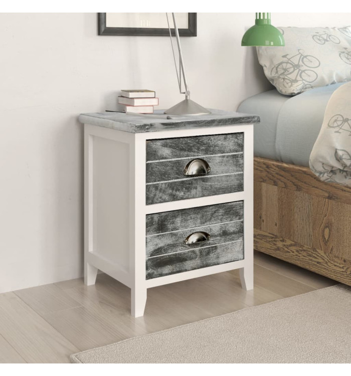 Table de chevet Gris et blanc 38x28x45 cm Bois de Paulownia | Mobilier & Déco