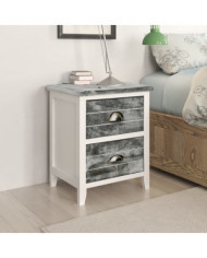 Table de chevet Gris et blanc 38x28x45 cm Bois de Paulownia | Mobilier & Déco