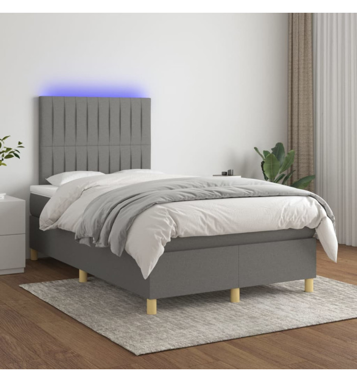 Sommier à lattes de lit et matelas et LED Gris foncé 120x200 cm | Mobilier & Déco