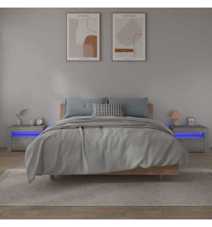 Tables de chevet 2 pcs avec LED sonoma gris 60x35x40 cm | Mobilier & Déco