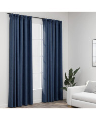 Rideaux occultants aspect lin avec crochets 2pcs Bleu 140x225cm | Mobilier & Déco