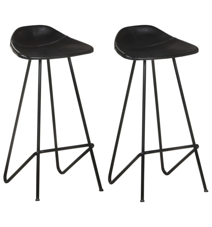 Tabourets de bar lot de 2 noir cuir véritable | Mobilier & Déco