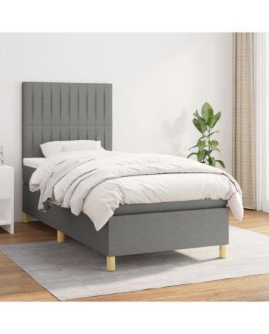 Sommier à lattes de lit avec matelas Gris foncé 100x200cm Tissu | Mobilier & Déco