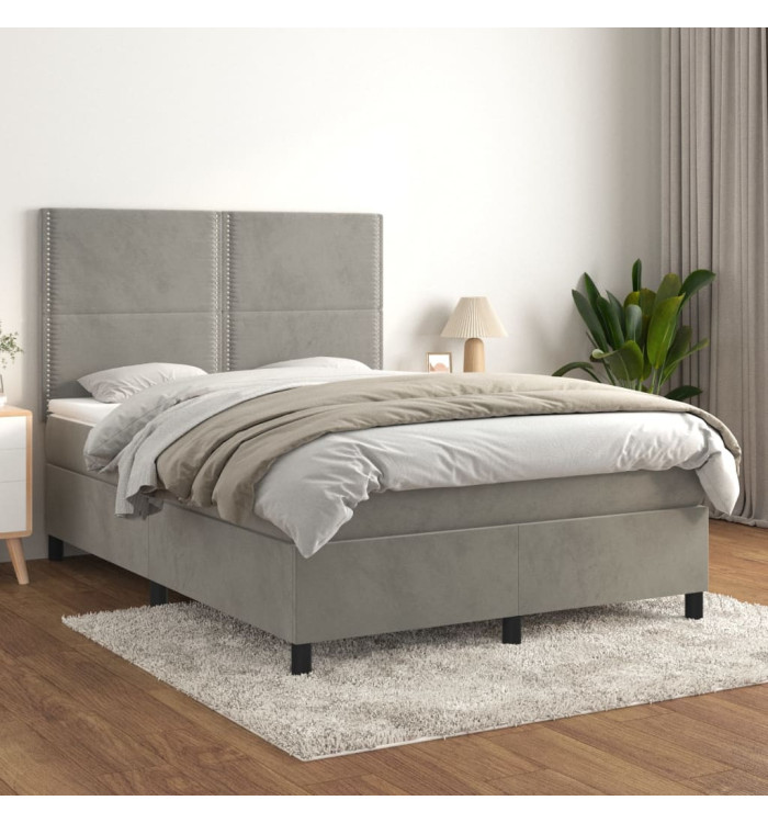 Sommier à lattes de lit et matelas Gris clair 140x190cm Velours | Mobilier & Déco