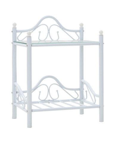 Table de chevet Acier et verre trempé 45 x 30,5 x 60 cm Blanc | Mobilier & Déco
