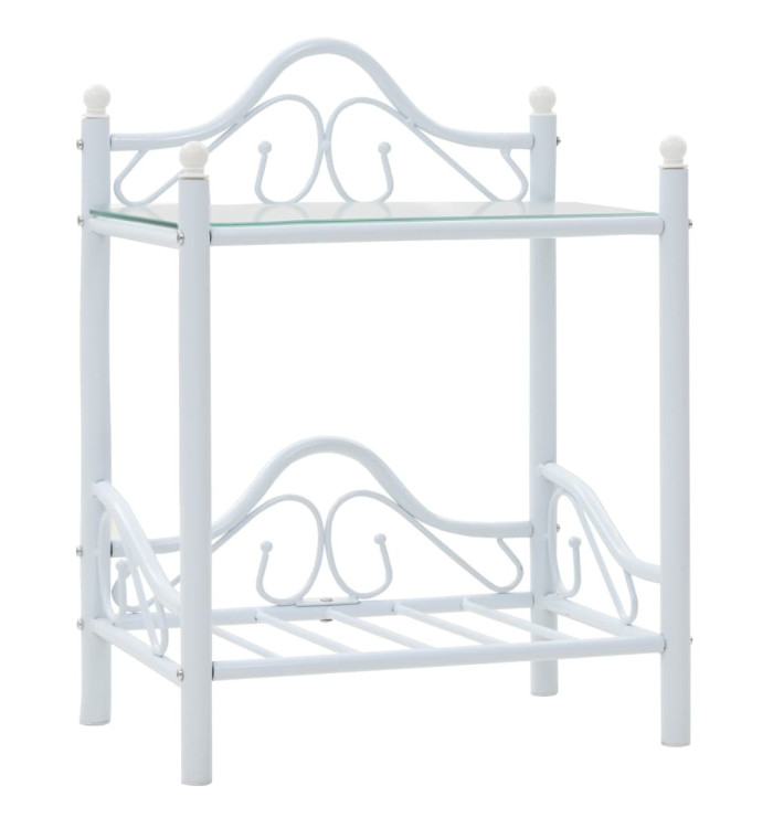 Table de chevet Acier et verre trempé 45 x 30,5 x 60 cm Blanc | Mobilier & Déco