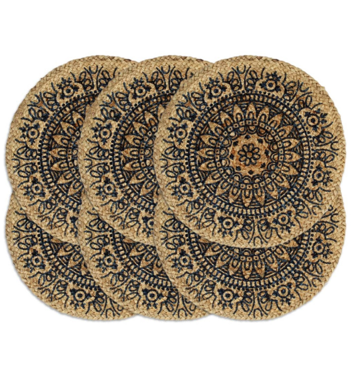 Napperons 6 pcs Bleu foncé 38 cm Rond Jute | Mobilier & Déco