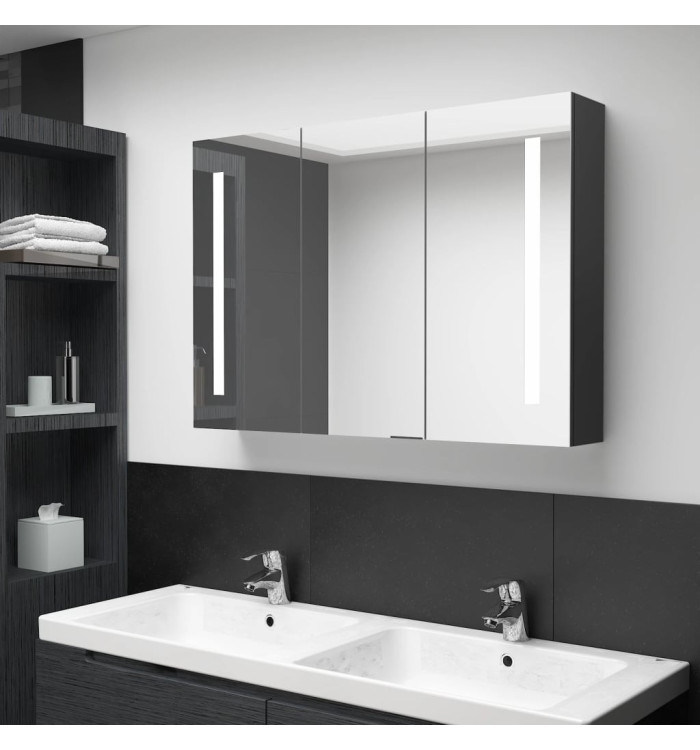 Armoire de salle de bain à miroir LED 89x14x62 cm noir brillant | Mobilier & Déco