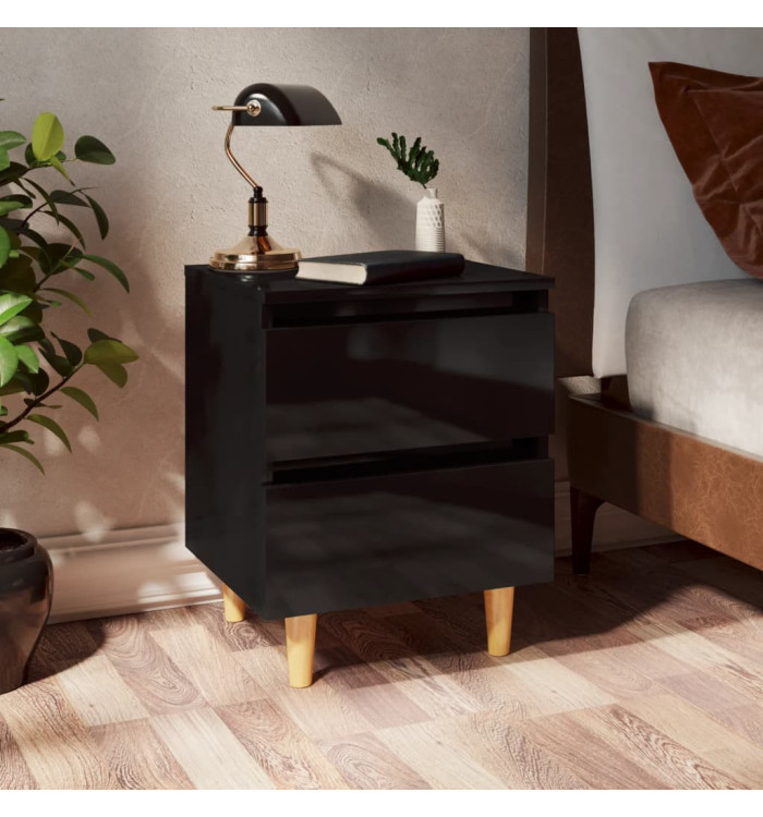 Table de chevet avec pieds en pin Noir brillant 40x35x50 cm | Mobilier & Déco