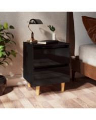 Table de chevet avec pieds en pin Noir brillant 40x35x50 cm | Mobilier & Déco