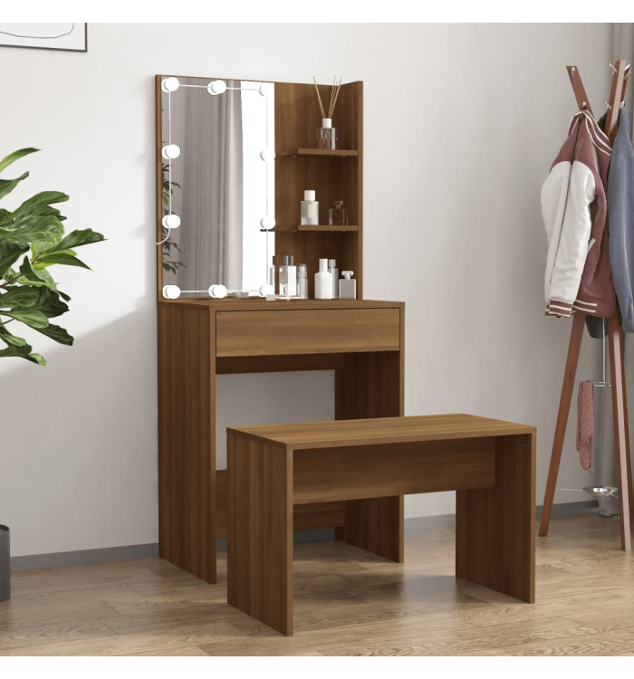 Ensemble de coiffeuse avec LED Chêne marron Bois d'ingénierie | Mobilier & Déco