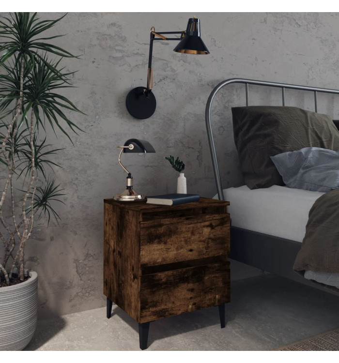 Tables de chevet pieds en métal 2 pcs Chêne fumé 40x35x50 cm | Mobilier & Déco