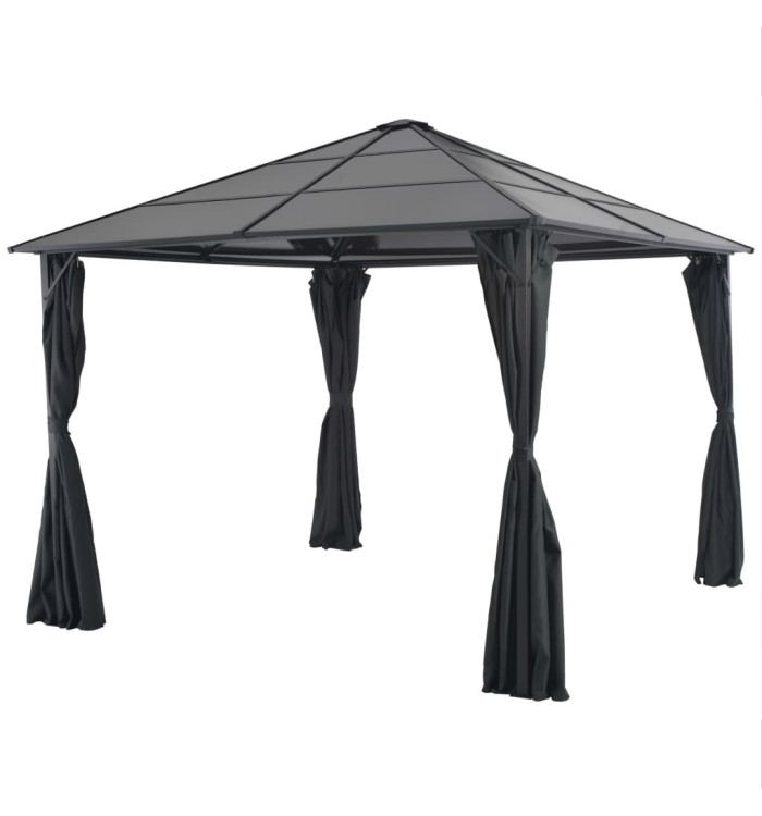 Tonnelle avec rideau Aluminium 3x3 m Noir | Mobilier & Déco