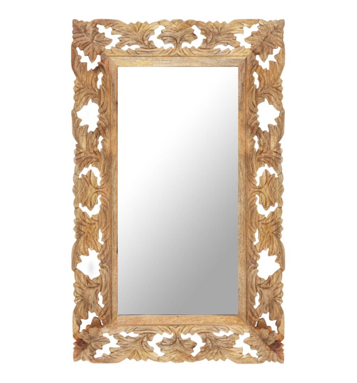 Miroir sculpté à la main Marron 80x50cm Bois de manguier massif | Mobilier & Déco