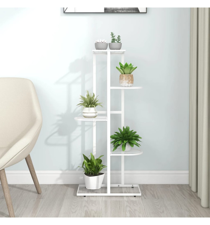 Support pour plantes 5 niveaux 43x22x98 cm Blanc Métal | Mobilier & Déco