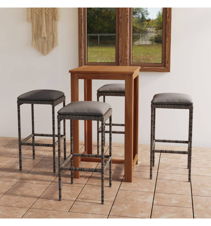 Ensemble de bar de jardin avec coussins 5 pcs Gris | Mobilier & Déco