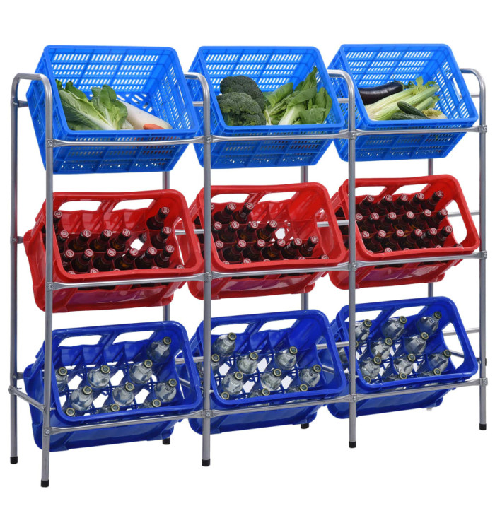 Étagère de rangement pour 9 caisses Argenté 145x33x116 cm Acier | Mobilier & Déco