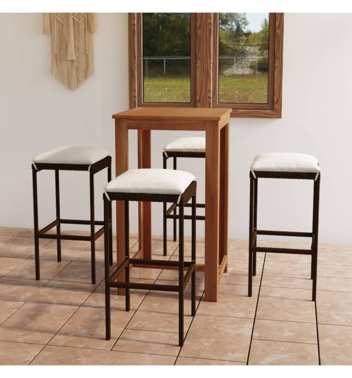 Ensemble de bar de jardin avec coussins 5 pcs Marron | Mobilier & Déco