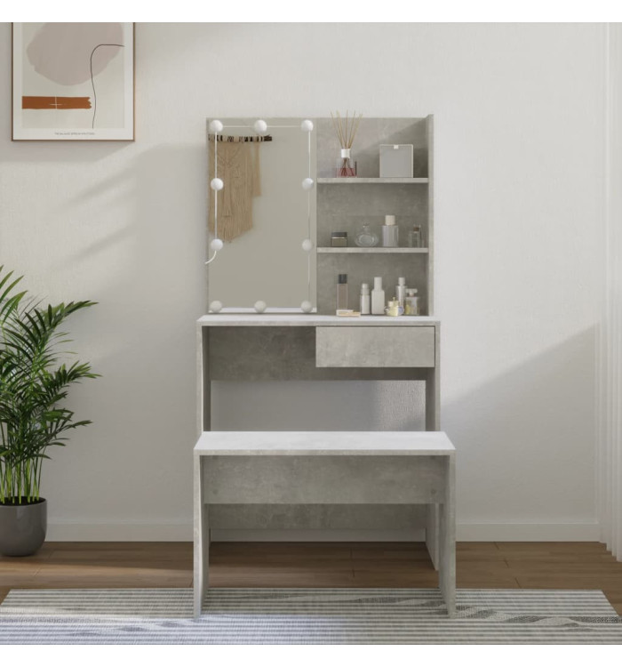 Ensemble de coiffeuse avec LED Gris béton Bois d'ingénierie | Mobilier & Déco
