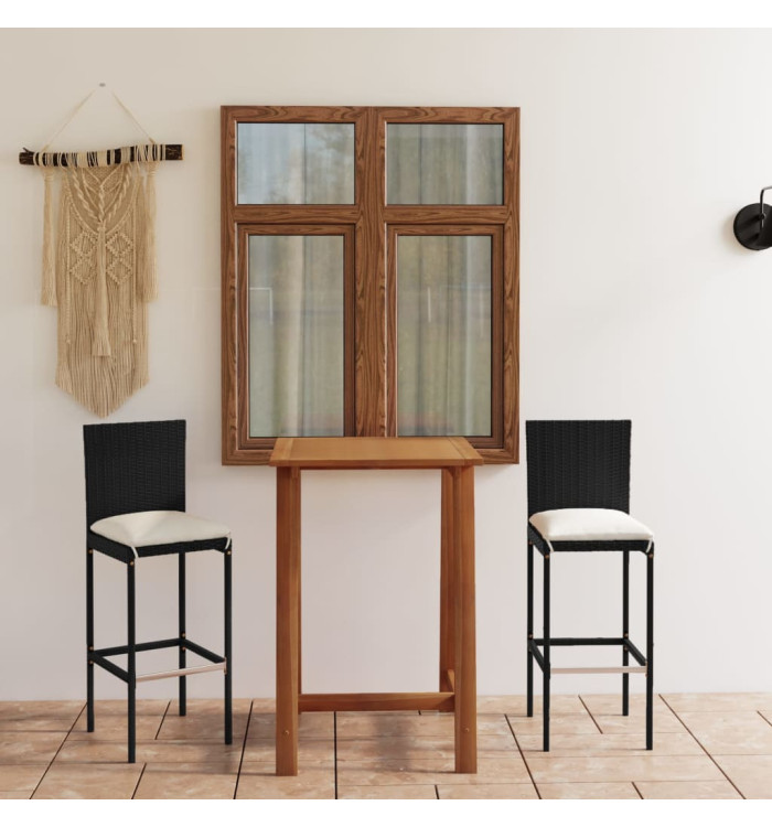 Ensemble de bar de jardin avec coussins 3 pcs Noir | Mobilier & Déco