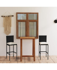 Ensemble de bar de jardin avec coussins 3 pcs Noir | Mobilier & Déco