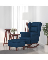 Chaise à bascule avec pieds en bois et tabouret Bleu Velours | Mobilier & Déco