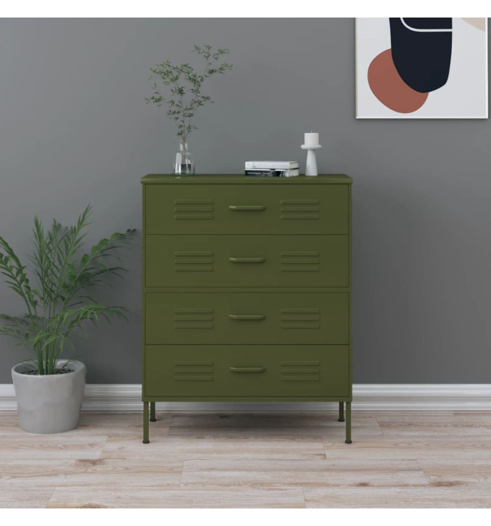 Commode Vert olive 80x35x101,5 cm Acier | Mobilier & Déco