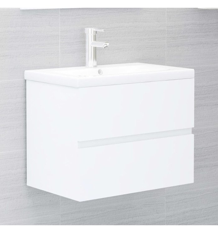 Armoire d'évier avec lavabo intégré blanc bois d'ingénierie | Mobilier & Déco