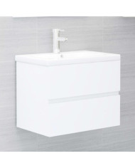 Armoire d'évier avec lavabo intégré blanc bois d'ingénierie | Mobilier & Déco