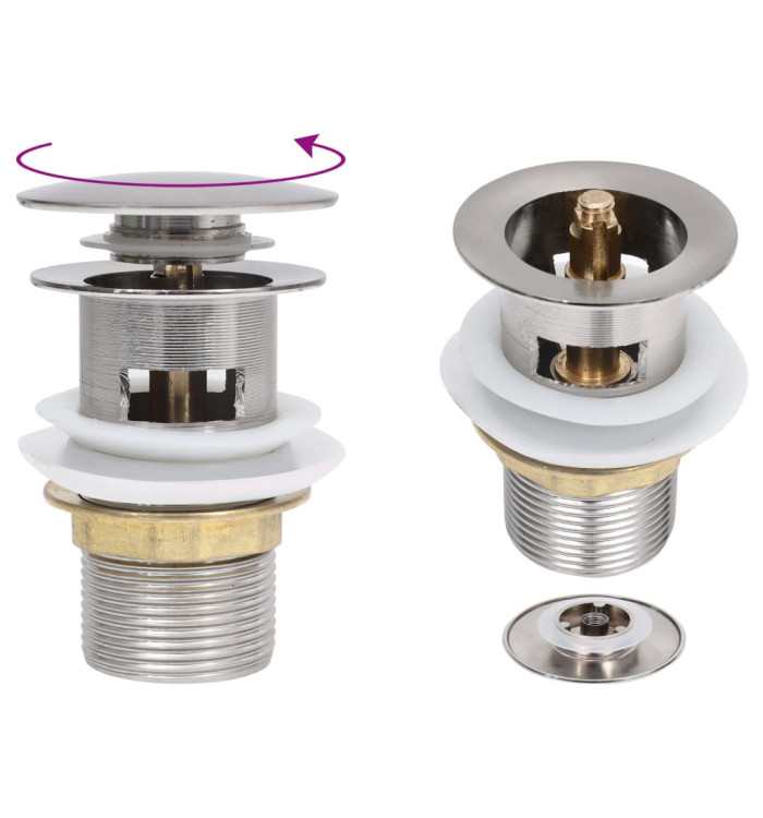 Drain à poussoir avec débordement Argenté 6,4x6,4x9,1 cm | Mobilier & Déco