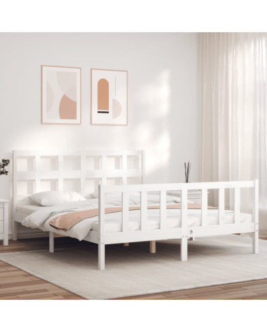 Cadre de lit sans matelas blanc bois de pin massif | Mobilier & Déco