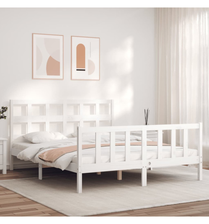 Cadre de lit sans matelas blanc bois de pin massif | Mobilier & Déco